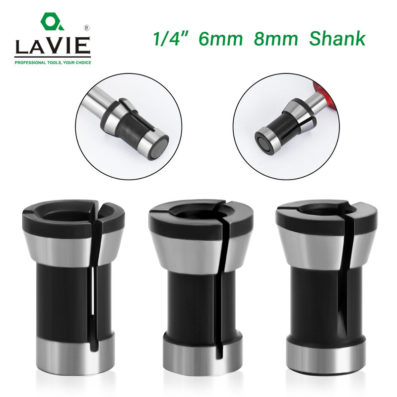 LAVIE 1pc 3PCS Set Collets 6.35mm 8mm 6mm Collet Chuck Engraving Trimming Machine Electric Router Milling Cutter Accessories