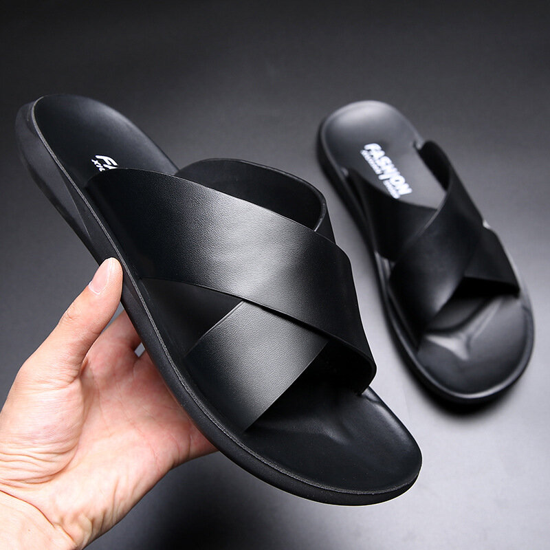 WOTTE Neue Mode Sommer Männer Schuhe Vintage Italienische Wohnungen Casual Non-slip Strand Sandalen Leder Flip Flop Hausschuhe Flache sandalen