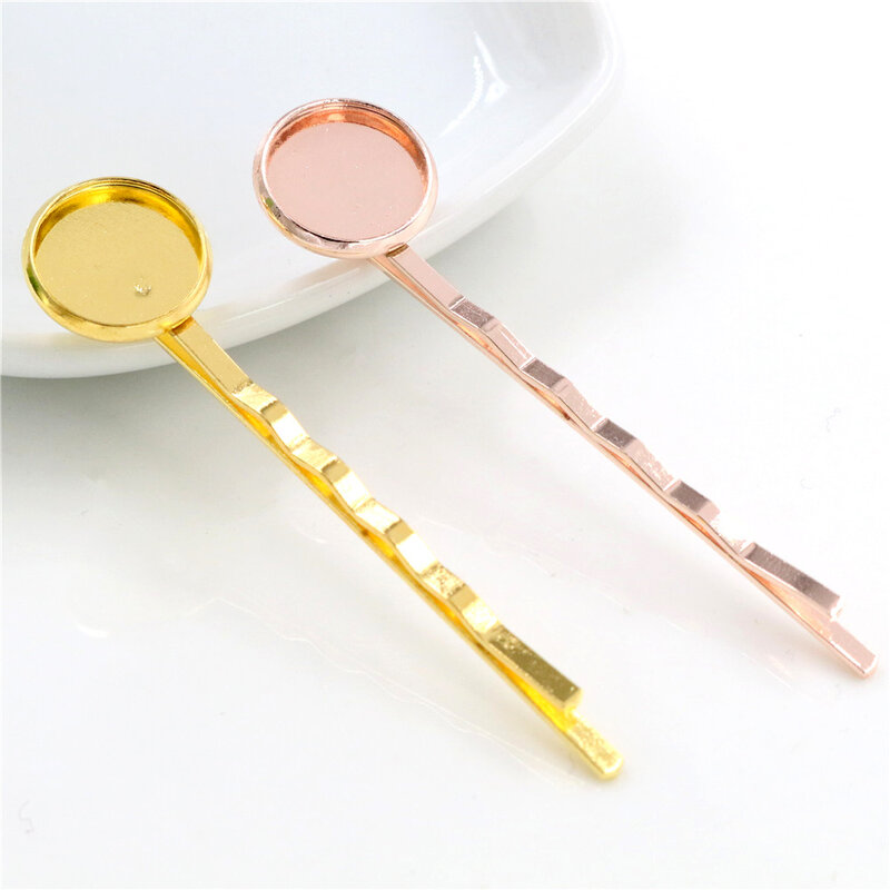 12mm 10pcs High Quality Classic 8 Colors Plated Copper Material Hairpin Hair Clips Hairpin Base Setting Cabochon Cameo