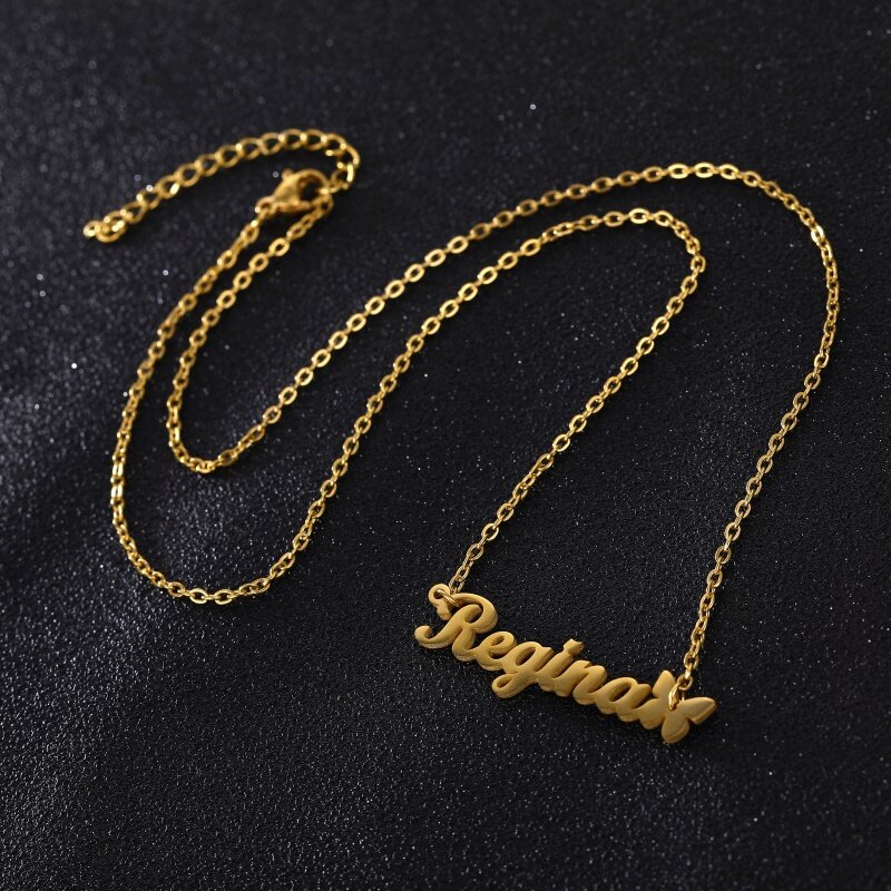 Collier personnalisé pendentif papillon en acier inoxydable chaîne en or nom personnalisé colliers ras du cou bijoux colliers pour les femmes