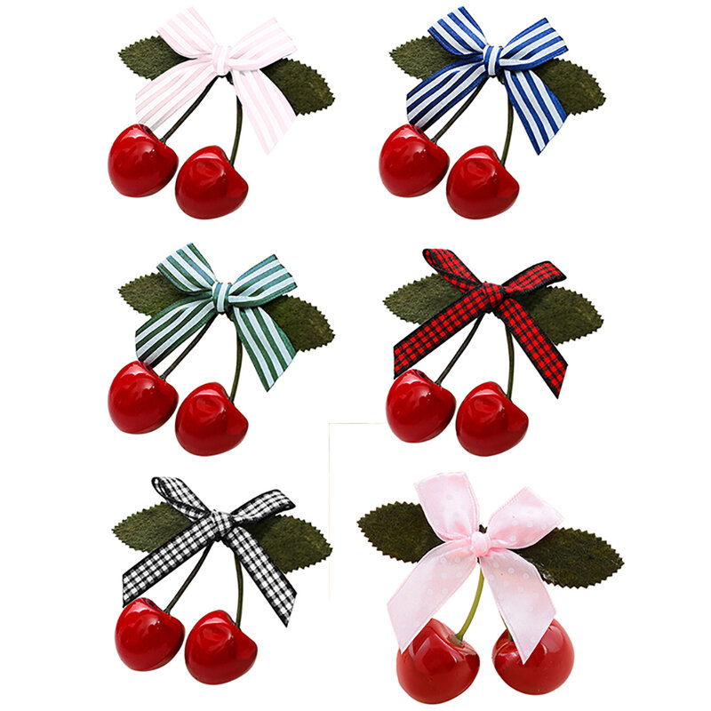 1pce Lovely Sweet Women Girl Kids Retro Vintage Pink Bow Cherry Hair Clip Hairpin