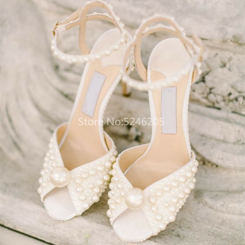Роскошная стильная женская обувь с v-образным вырезом и открытым носком на высоком каблуке; женская обувь для вечеринки и свадьбы с жемчугом...