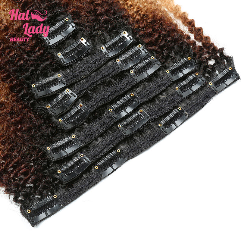 Halo Lady 8 sztuk zestaw grube Afro perwersyjne kręcone klip w podwójne pasma Hairpiece przedłużanie włosów 1b/4/27 1b/99j Ombre brazylijski Remy włosy