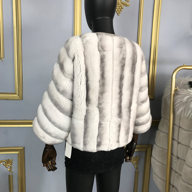 Płaszcz kurtka prawdziwy królik futro odzież wierzchnia klasyczny okrągły kołnierz moda zimowa rękaw w kształcie skrzydła nietoperza krótki luźny styl