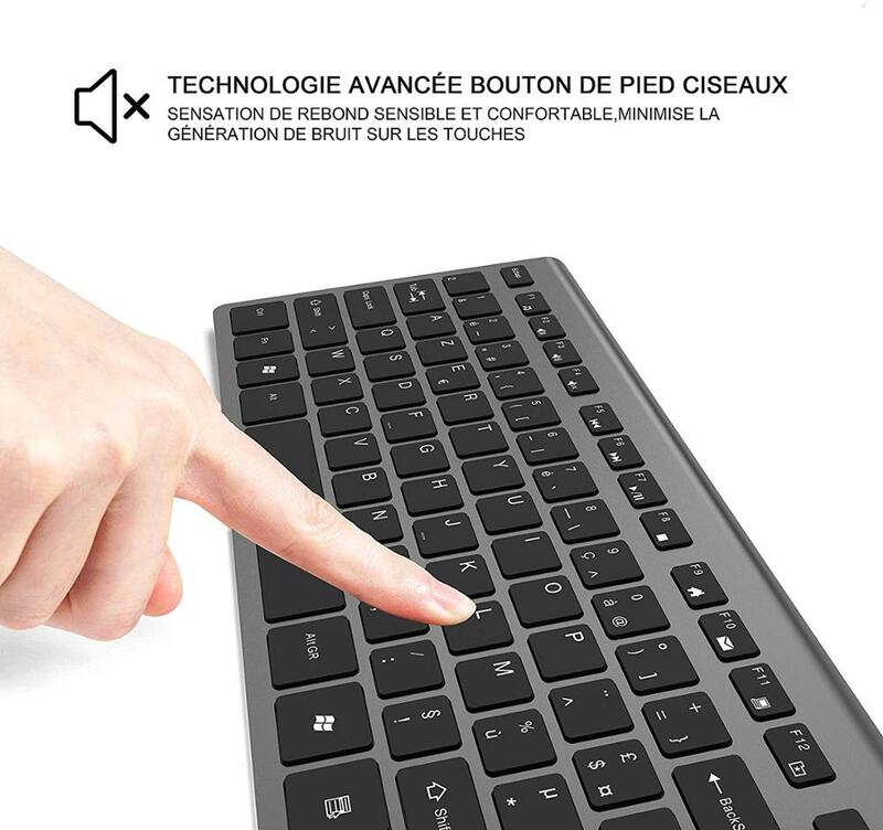 Combinação de teclado e mouse sem fio, Conexão estável 2.4 Gigahertz, bateria recarregável, Reino Unido França Espanha coreana e layout dos EUA