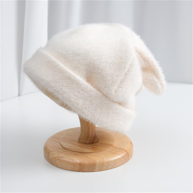 Drapowanie uszy królika kapelusz z futra króliczego kobiety jesienno-zimowa ciepła czapka z dzianiny koreańska wersja japońskiego kapelusza dla kobiet