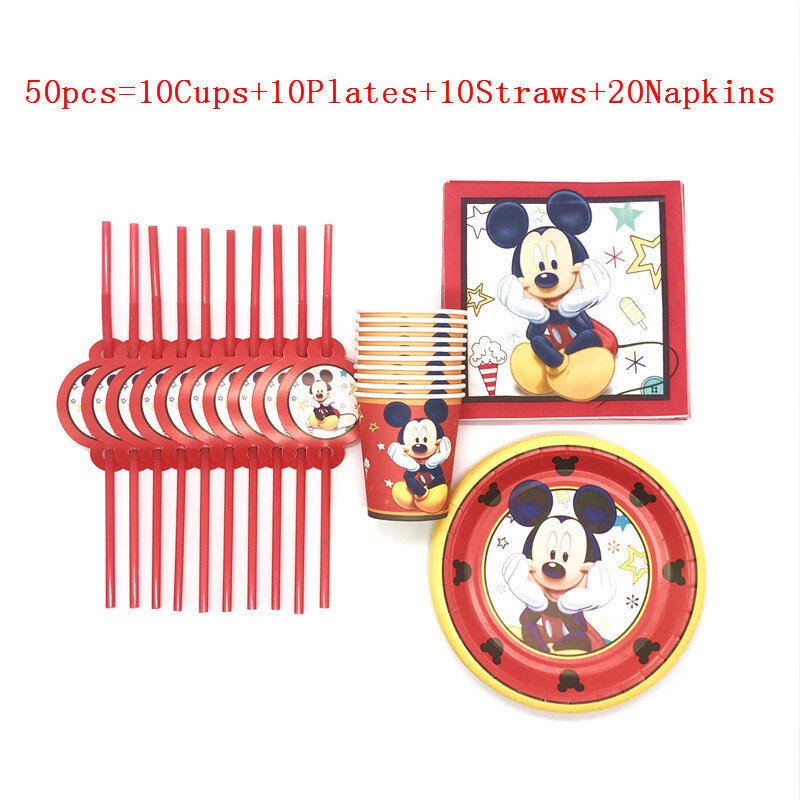 Red Mickey Mouse Tema Copos de Papel Descartáveis e Placas Set, Palhas Flexíveis, Baby Shower, Kid Aniversário, Guardanapo Decoração Suprimentos, Quente