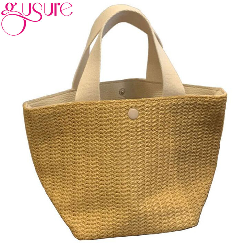 Gusure nova capacidade sacos de palha mulheres artesanal tecido cesta bolsa tote verão boêmio sacos de praia marca luxo senhora bolsas