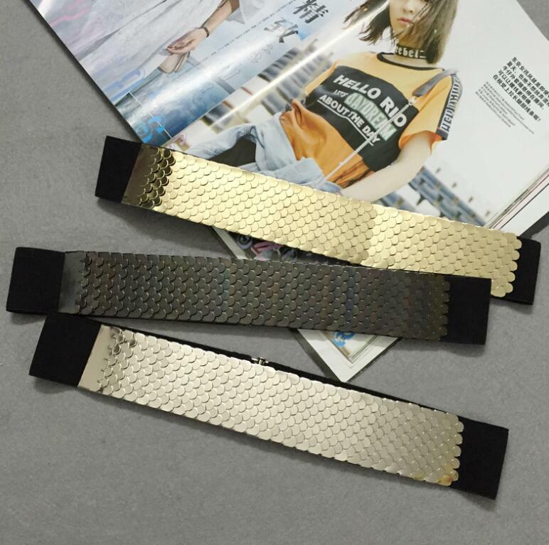 Women's runway fashion metal scales elastic Cummerbunds female Dress Corsets Waistband Belts decoration wide belt R1491