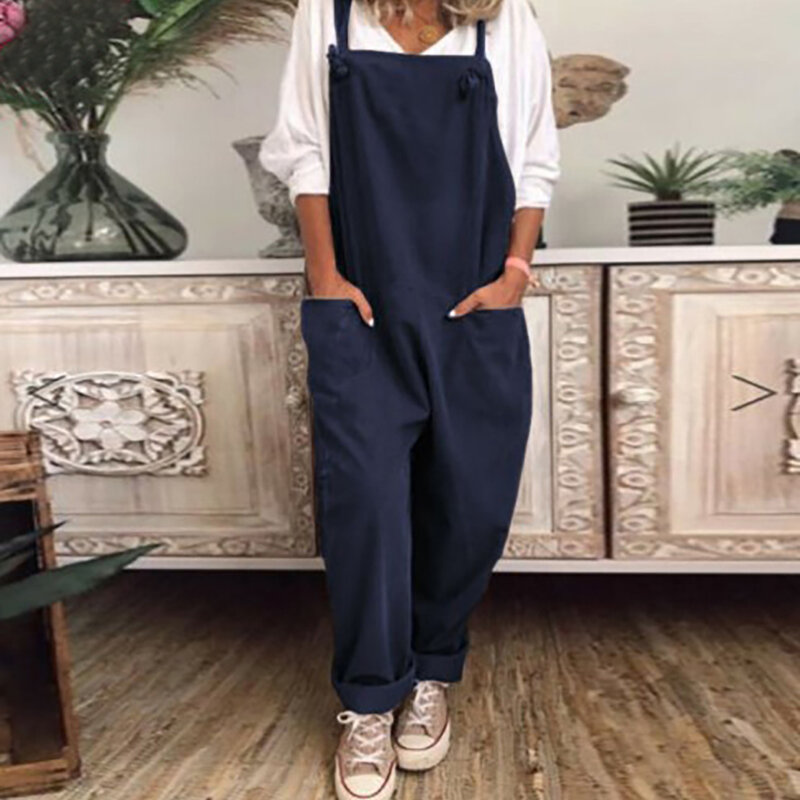 Summer Jumpsuit Cotton Linen High Quality Jumpsuit Loose Womens Jumpsuits Rompers Casual Overalls Strap Solid One Piece Romper