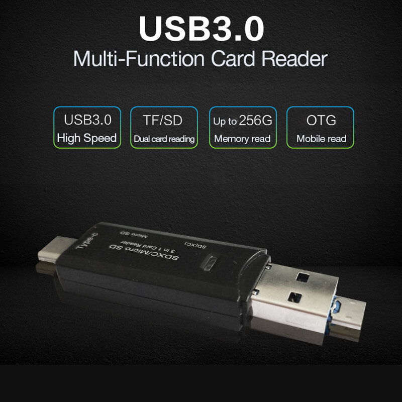 Ginsley 멀티 카드 리더, 노트북용 스마트 메모리 카드 어댑터, USB C타입, USB 3.0 SD, 마이크로 SD, TF, OTG