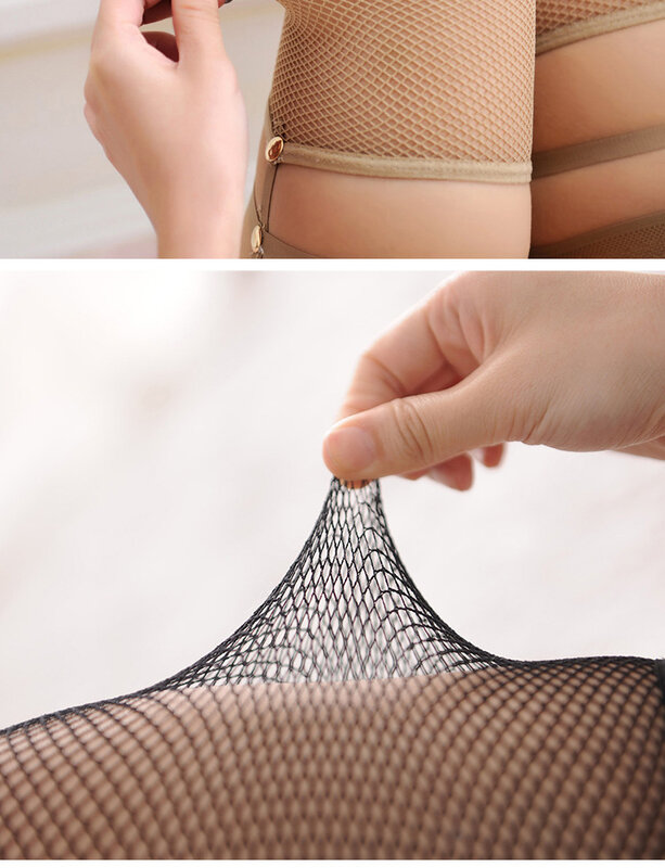 Medias sexys de encaje para mujer, medias largas de malla con remaches, a la moda