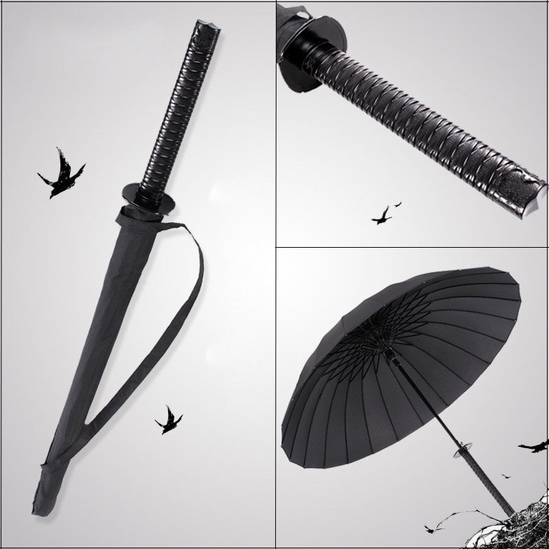 Guarda-chuva grande com cabo longo criativo, espada samurai à prova de vento, ninja japonês, sol, chuva, guarda-chuvas retos, abertura automática