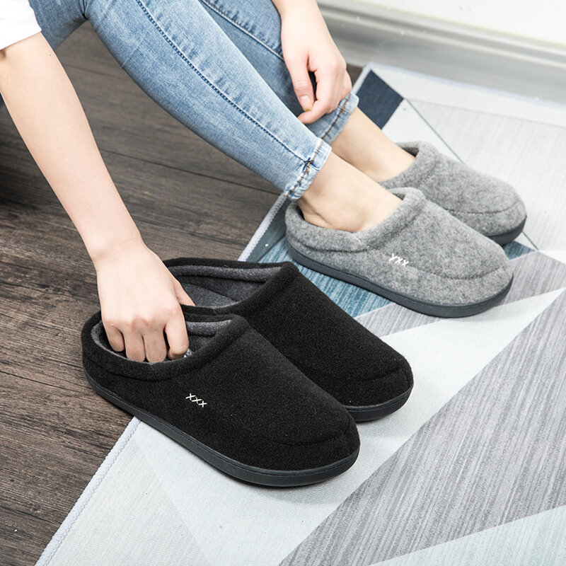 Sandal Hangat Musim Dingin Sandal Lembut Rumah Pria untuk Pria Sepatu Dalam Ruangan Beludru Lembut Sandal Katun Suede Slide Kamar Mandi Ukuran Besar 50