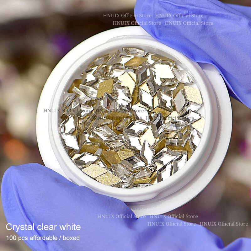 HNUIX-diamantes de imitación con lentejuelas 3D AB, piezas, 1 caja, parte trasera plana, piedras brillantes, lozable, Nail Art, do-it-yourself, decoraciones de manicura, gemas, accesorios de diamantes de imitación de cristal