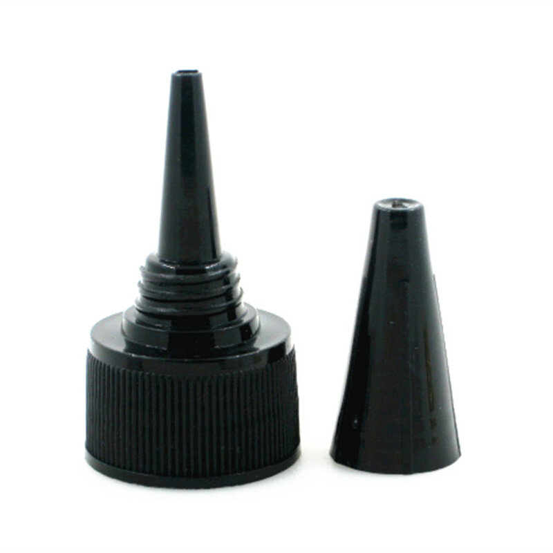 Botella redonda de plástico HDPE con giro, tapa superior de boca puntiaguda para pegamento Uv, negra/natural, 30ml/100/200/250ml/500ml