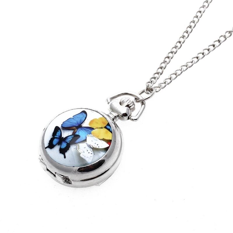 Женский кулон-медальон, кварцевые карманные часы, ожерелье, цепочка, винтажная бабочка [часы]