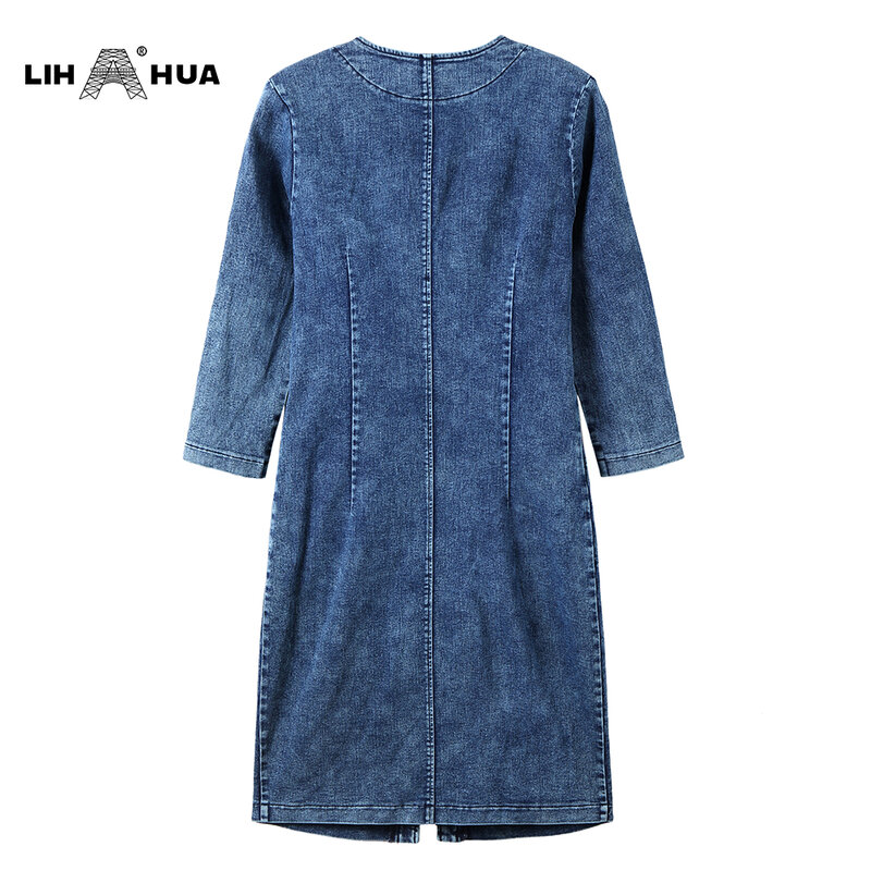 LIH HUA damska Plus rozmiar sukienka jeansowa wysoka elastyczność Slim dopasowana sukienka dorywczo tkane sukienki