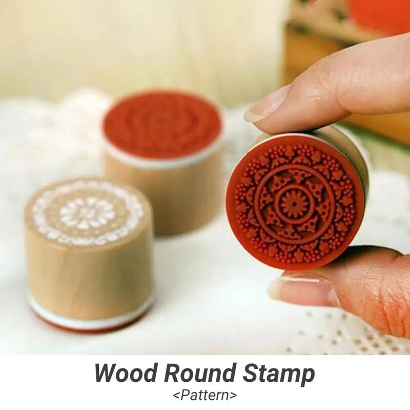 Minisello redondo de madera para manualidades, sello de patrón Floral, reutilizable, fácil de llevar, 6 piezas