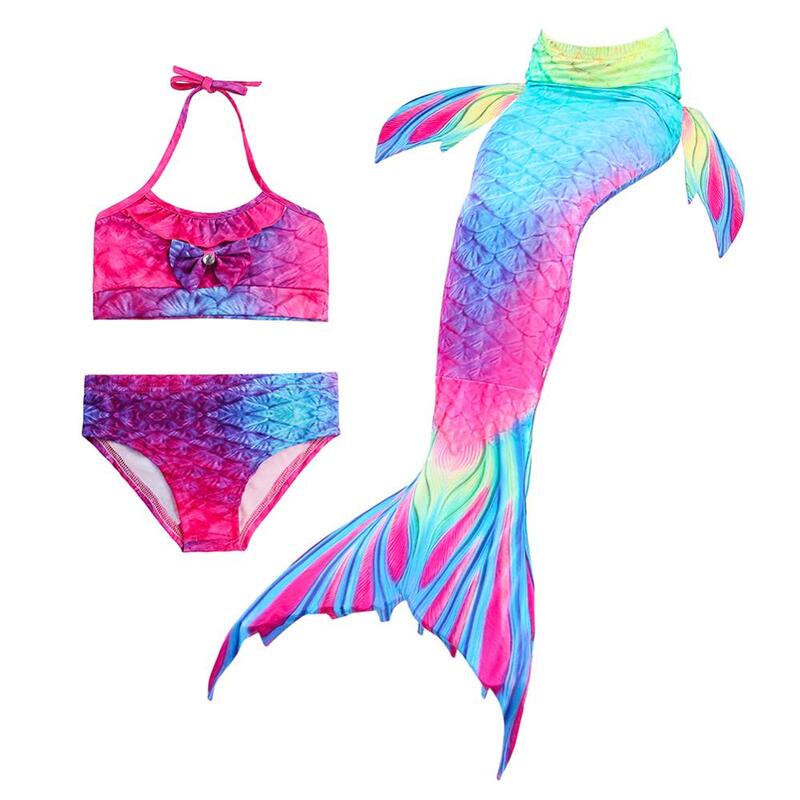 3PCS/Set HOT Kids Girls Bikini Set Mermaid Tails with Fin Swimsuit Bikini Bathing Suit Dress for Girls Children Beach Cosplay