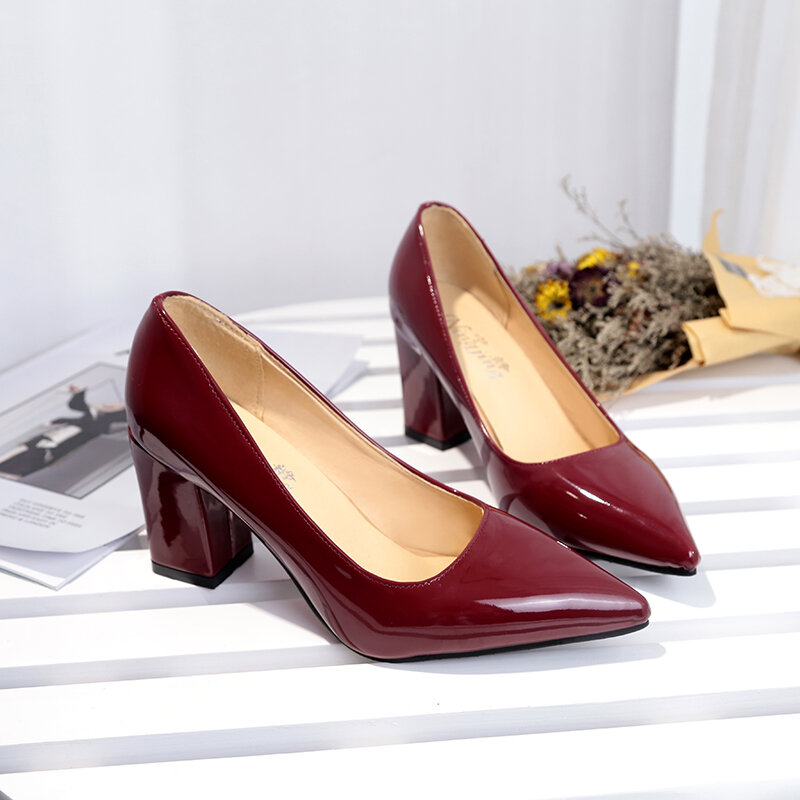 size 33-43 Women Pumps Elegant Shoes Slip on Square High Heels Pointed Toe Shallow Spring Autumn Wedding Women Shoes