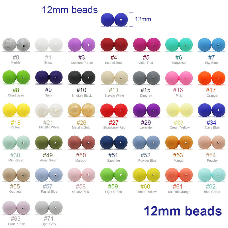 Cute-idea Baby Silicone 12mm Round Beads 30pcs Baby Teethers Toys Oral Care Products Food Grade Silicone DIY Pacifier Chains