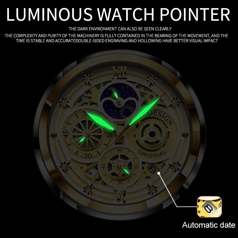 Часы наручные LIGE Мужские кварцевые, спортивные золотистые водонепроницаемые 30 АТМ, в стиле милитари, с датой, 2022
