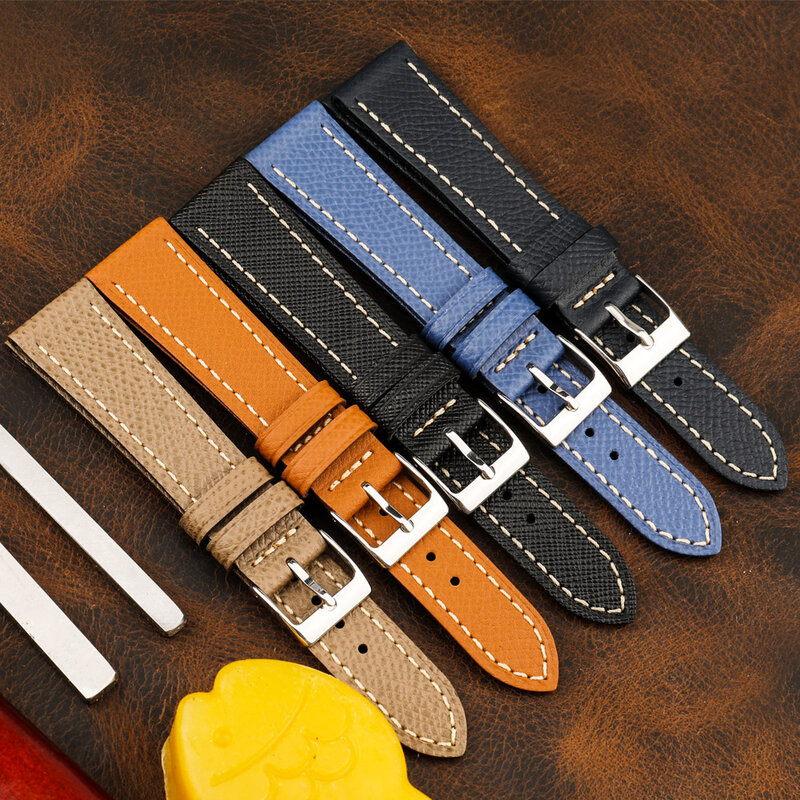 PSTARY Ultra-thin style handmade retro epsom palm print leather strap, 18 19 20MM for antique watch leather strap