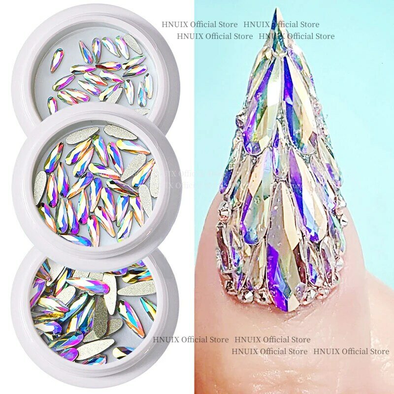 Hnuix 30Pcs Crystal Ab Nail Art Rhinestones Plaksteen Strass Glanzende Glazen Nail Stones Gems Voor 3D Nagels Diy Manicure decoraties