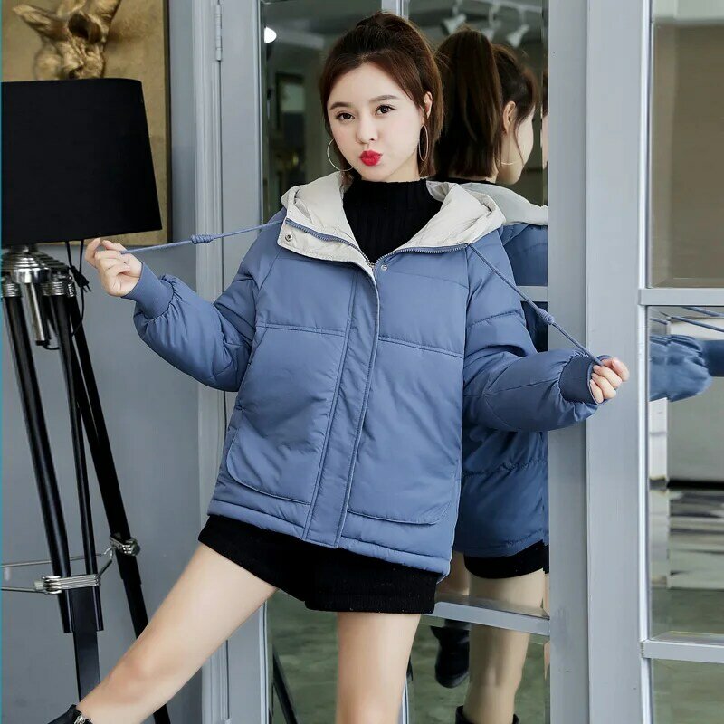 Новинка 2024, осенне-зимняя куртка, женское хлопковое пальто, модная Корейская версия, свободные пуховые куртки с капюшоном, парки