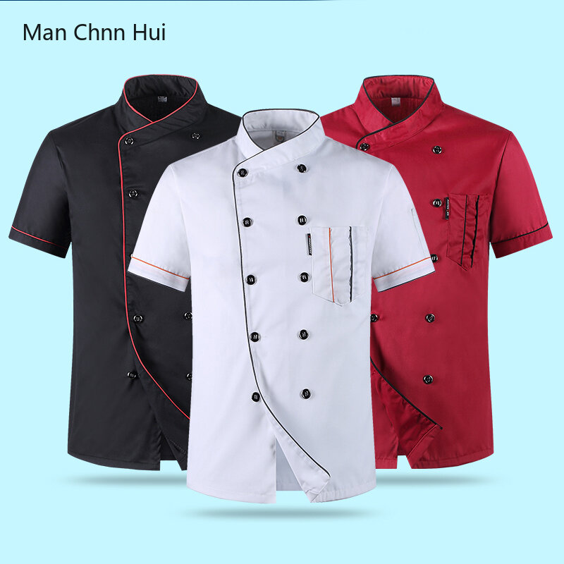 Uniforme de Chef para hotel y cocina, camisa de manga corta transpirable, color rojo, Unisex
