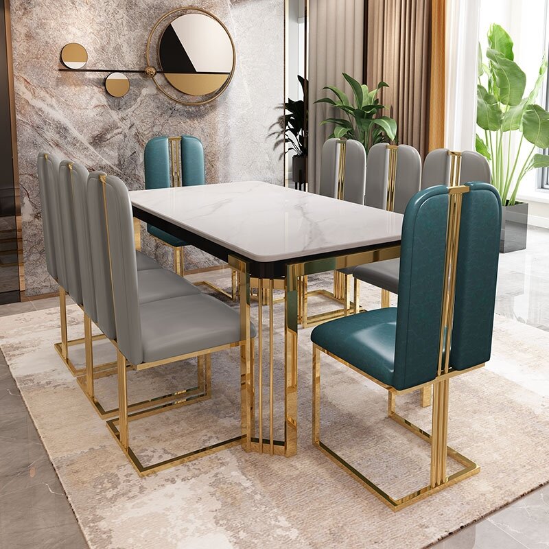Итальянский минималистичный современный простой Прямоугольный Обеденный Стол, нордический мраморный обеденный стол, комбинация стульев