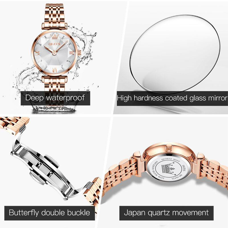 Olevs mulheres relógio de quartzo relógio de cinta de aço inoxidável à prova d' água para as mulheres conjunto de presente de moda top marca senhoras relógio de pulso 2022 novo