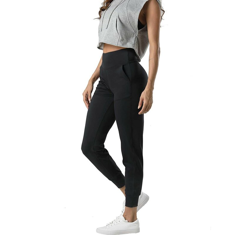 Leggings mulheres sólido cintura alta empurrar para cima atlético joggers moda leggings bolsos treino esportes casual calças elásticas leggins