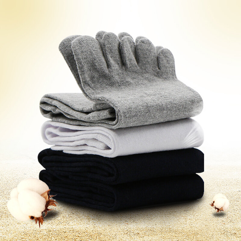 Meias de algodão respirável Five Fingers para homens, cor sólida, preto, branco, cinza, cáqui, curto, meia de tubo médio, esportes, presente running