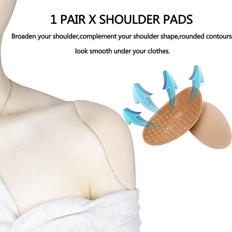 Almofada de ombro invisível para homens e mulheres, destacável, respirável, silicone, antiderrapante, almofada pegajosa adesiva, 1 par