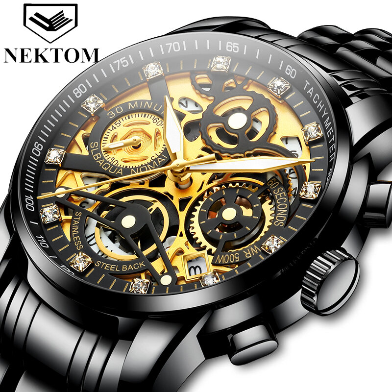 Relógios homens fashon marca de luxo nektom esporte à prova dwaterproof água masculino calendário pequeno relógio de mão aço quartzo relógio de pulso relogio masculino