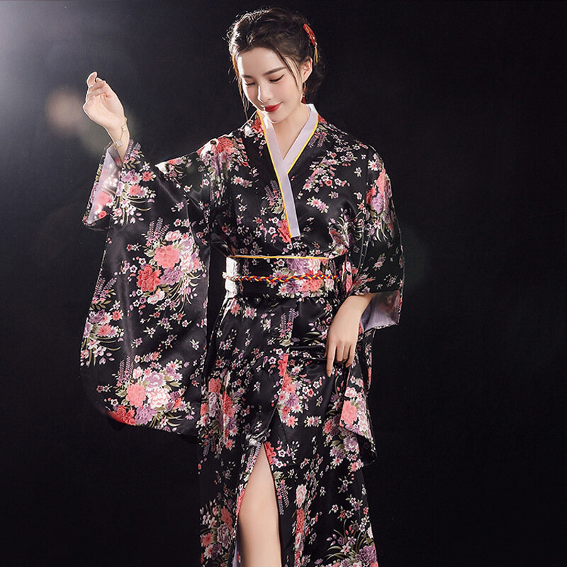 Japonês tradicional yukata quimono com obi vintage mulher vestido de noite gueixa quimono palco do vintage feminino mostrar traje cosplay