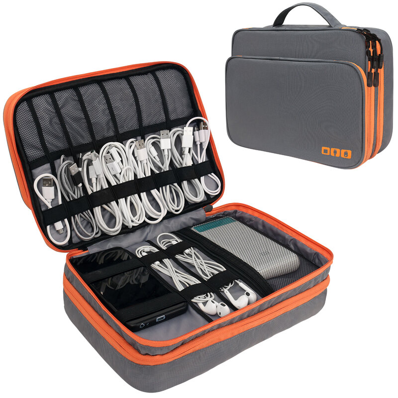 Сумка-Органайзер для кабелей, 3-х слойная вместительная сумка для кабелей, SD-карт, зарядных устройств, внешнего аккумулятора, планшета