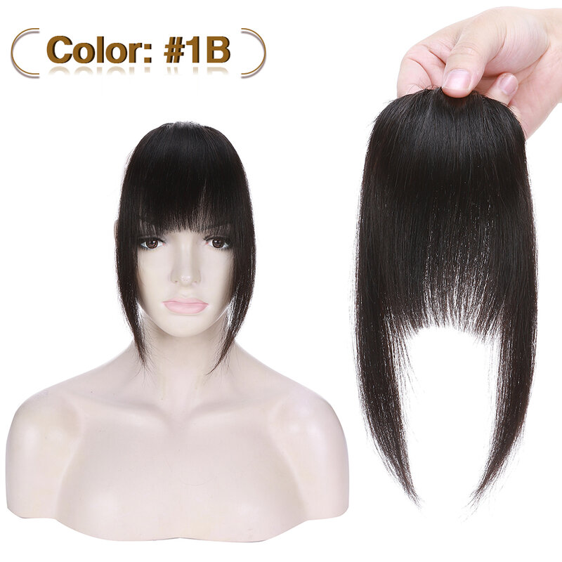 Flequillo de pelo Natural para mujer, 1 piezas, 14g, flequillo francés, cabello humano falso, extensiones de cabello con Clip frontal
