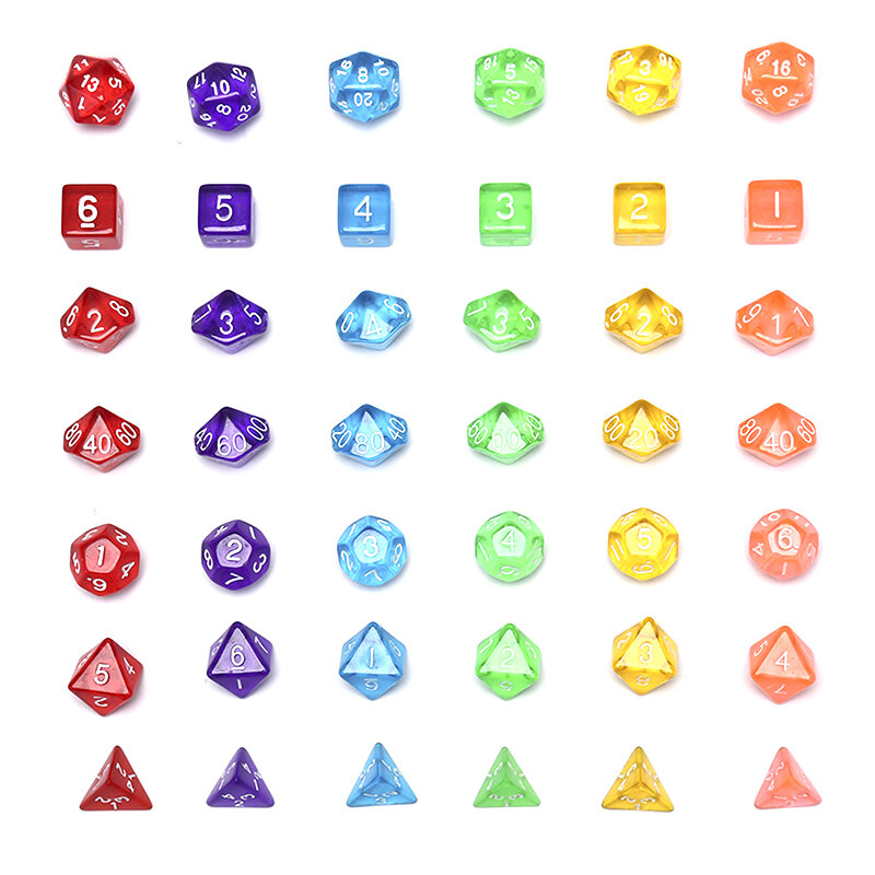 7 Buah/Set Set Dadu Polihedral Campuran Dadu Multiwarna Warna-warni D & D Dadu Permainan Kreatif untuk Permainan Meja