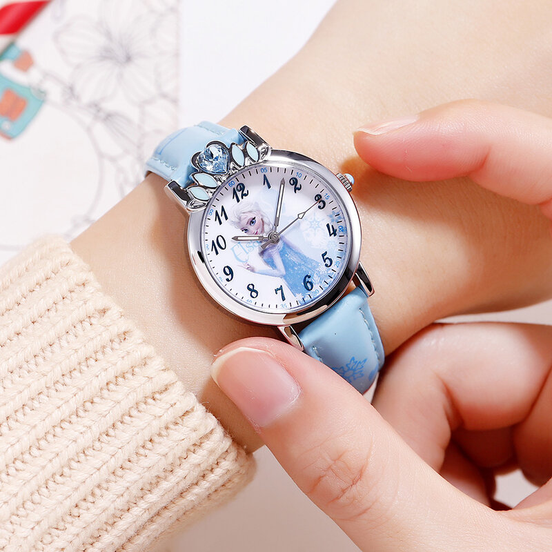 DISNEY Frozen ELSA księżniczka Cartoon oryginalna dziewczyna zegarek kwarcowy na rękę różowy niebieski fioletowy wodoodporny dzieci Student nowy zegar na prezent