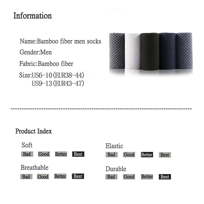 Calcetines de compresión para hombre, medias masculinas de fibra de bambú, transpirable de negocio, talla grande, EUR 38-46, 10 pares