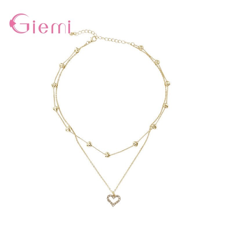 Hot Sale 100% 925 Silver  Gold Color Hear Shape Pendant Necklace For Women Birthday Sparkling Jewelry Fashion Gift