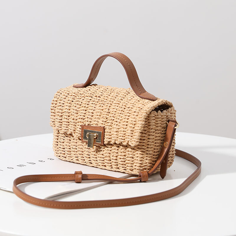 Handmade Woven Rattan Crossbody Bags para Mulheres, Fashion Box Straw Handbags, Shoulder Bags, Summer Beach Bag, Travel Purse, Designer Brand, 2021