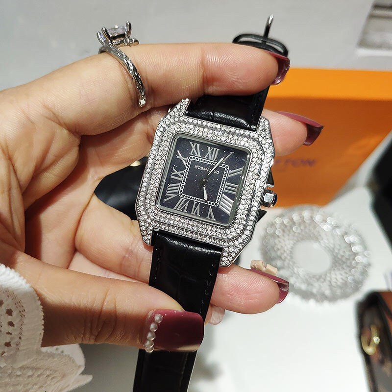 Женские кварцевые часы с квадратными кристаллами, модные роскошные Звездные женские часы от лучшего бренда со стразами, женские часы