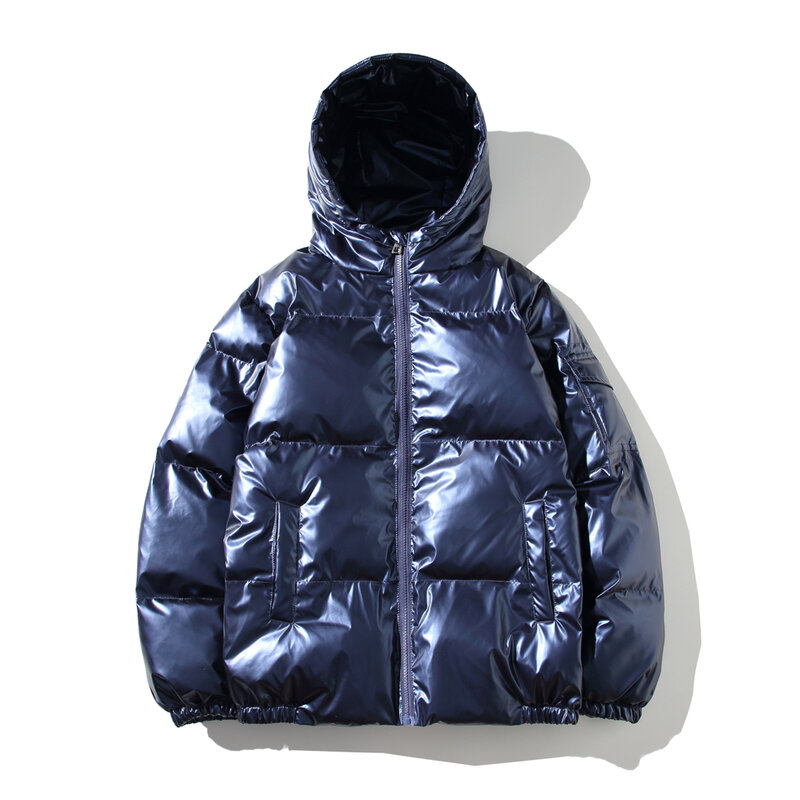 Zimowa kurtka męska w jednolitym kolorze gruba kurtka z kapturem 2023 nowe ciepłe płaszcz Harajuku męskie kurtki w stylu Casual, na zamek błyskawiczny wiatroszczelna odzież wierzchnia