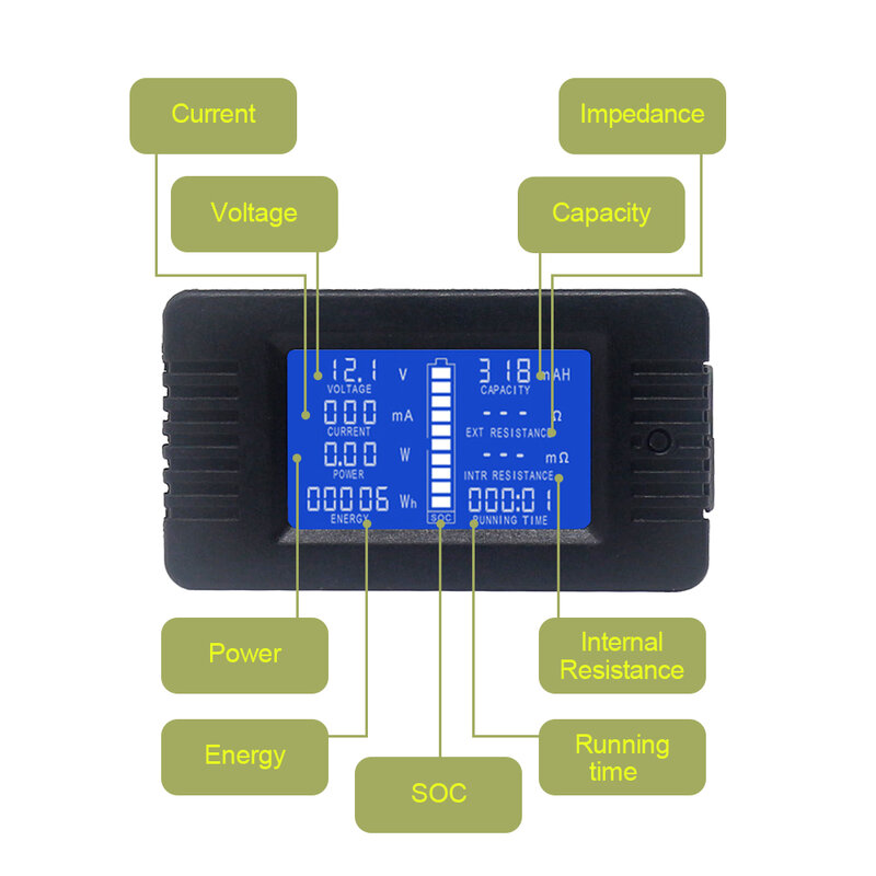Voltímetro de CC, amperímetro de energía, tapa de corriente de voltaje Digital, ohmios, hora, SOC, medidor LCD, CC 60-200V, derivación 10A/50A/100A/200A/300A