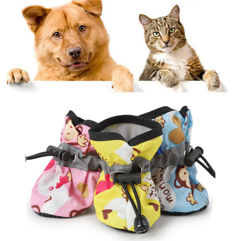 Pet Foot Covers Rain Boots Summer Waterproof Anti-slip Boots Dogs Cats Breathable Shoes Covers Cute Monkey Pattern Rain Boots