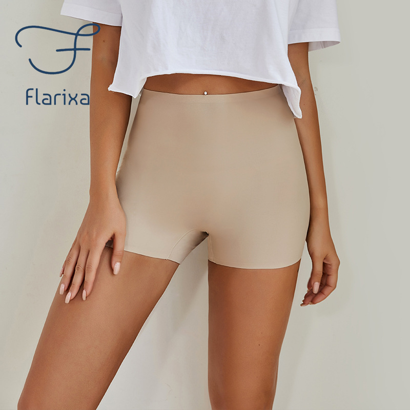 Flarixa安全パンツハイウエストの女性のショーツスカートの下にパンツアイスシルクシームレスなパンティー通気性ボクサーブリーフサイクリングショーツ